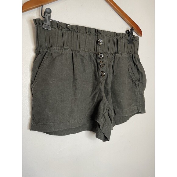 Rewash Women's Large Dark Green Linen Blend Elastic Waist Shorts 2" Inseam - Picture 2 of 5